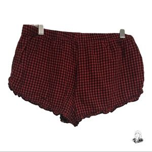 XX1 Lounge plaid checkered shorts med elastic waist tie in front ruffle trim